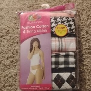 Fruit of the Loom Cotton String Bikinis - Black, White, Pink, Plaid